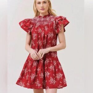 Sea New York Alessia Floral Print Ruffled Short Sleeve Tiered Mini Dress M